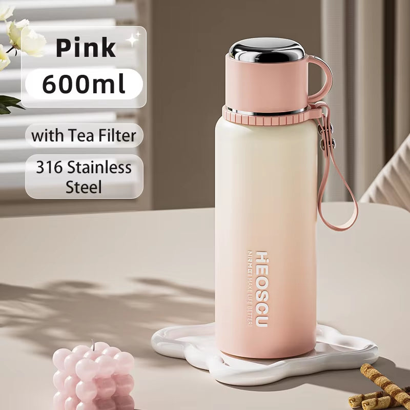 Stanless Steel Thermal Bottle with Tea Filter,Temperature Display Insulated Bottles Outdoor Portable Vacuum Flasks 600-1000ML