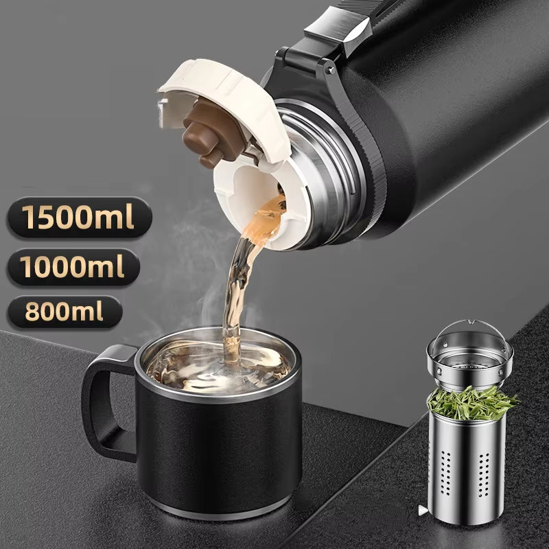 Double Wall Keep Hot and Cold Thermos Bottle Stainless Steel Insulated Bottles Vacuum Flask Large Thermos Cup with Tea Filter