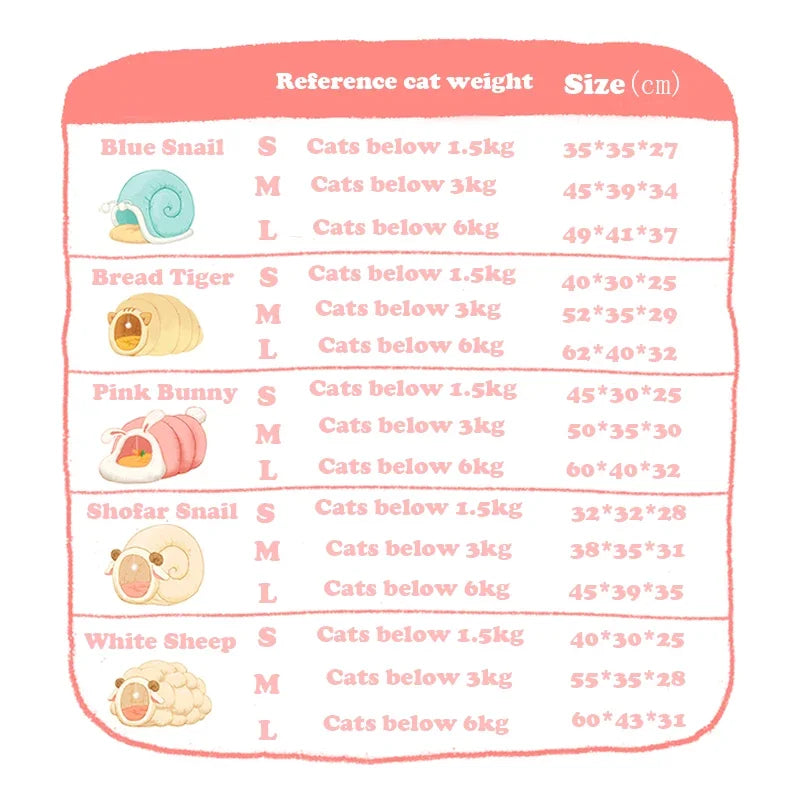 New Deep Sleep Cat Bed House Funny Snail Cats Mat Beds Warm Basket for Small Dogs Cat House Cushion Pet Tent Kennel Cat Supplies
