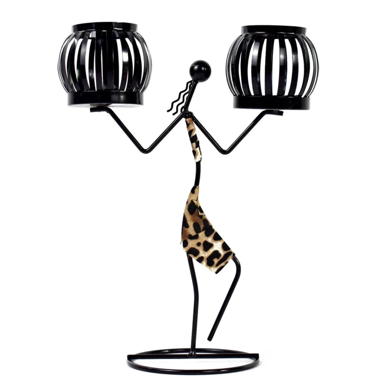 Retro Iron Holder Abstract Man Candlestick Desktop Art Ornament for Home Wedding Birthday Party Dining Table Decor Gift