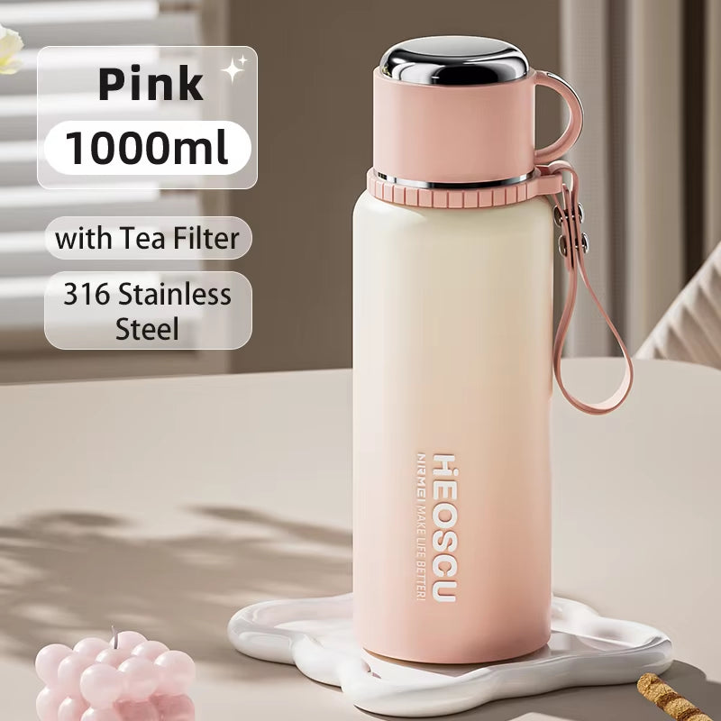 Stanless Steel Thermal Bottle with Tea Filter,Temperature Display Insulated Bottles Outdoor Portable Vacuum Flasks 600-1000ML