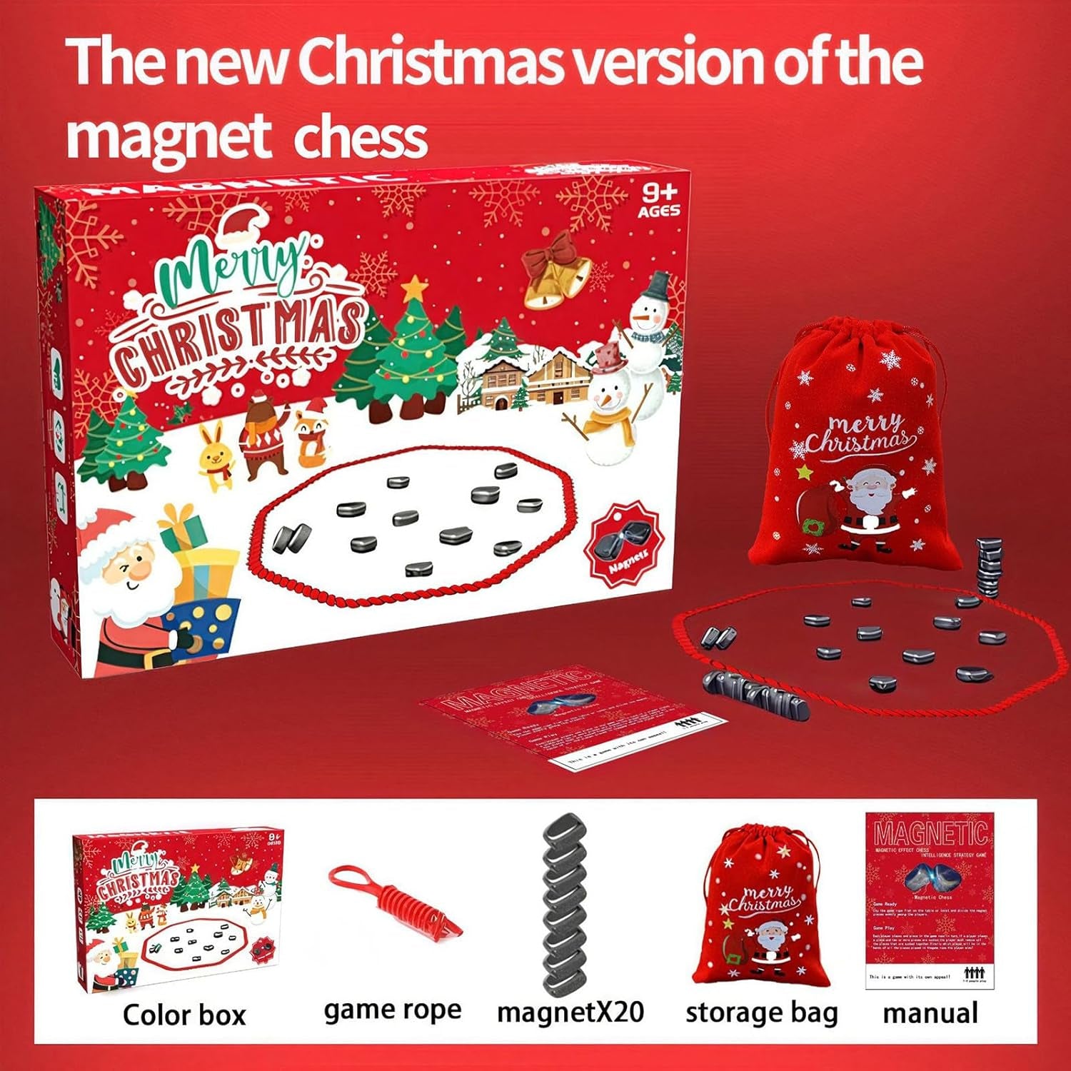 Jeu Magnétique De Table Pour Noël, Jeu D'Échecs Magnétique, Jeu De Société D'Échecs À Effet Magnétique, Jeu D'Échecs Éducatif, Échiquier Portable Pour Réunion De Famill, Voyages Et Camping