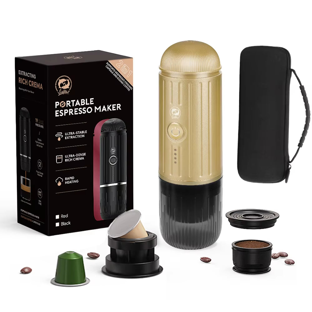 Wireless Electric Portable Espresso Coffee Machine for Car & Home Camping Coffee Maker 2 in 1 Capsule Powder Travel Coffee Maker