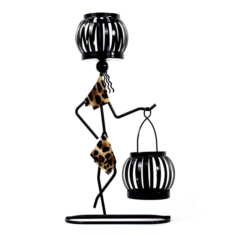 Retro Iron Holder Abstract Man Candlestick Desktop Art Ornament for Home Wedding Birthday Party Dining Table Decor Gift