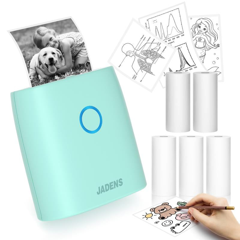 JADENS Mini Sticker Printer-2 Inch Bluetooth Thermal Pocket Printer,Inkless Portable Printer for Study Notes,Photos, Memos,Lists,Work Plans,Diy,Gifts,Journals Sticker Printer
