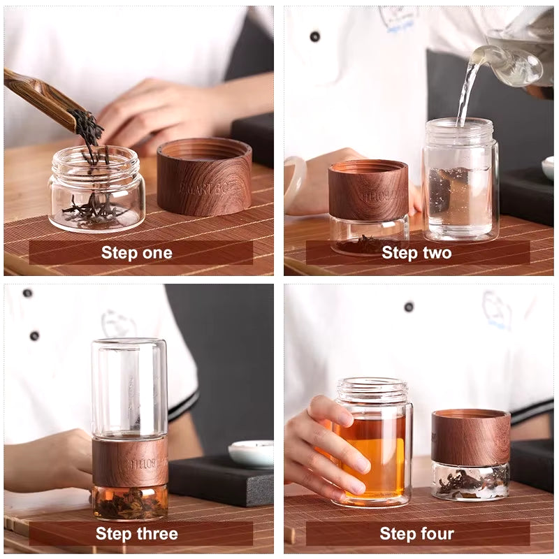 BOZZH Glass Tea Bottle Portable Double Wall Kung Fu Tea with Case Tea Drink Bottle Infuser Tumbler Drinkware Creative Gift
