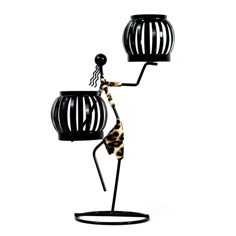 Retro Iron Holder Abstract Man Candlestick Desktop Art Ornament for Home Wedding Birthday Party Dining Table Decor Gift
