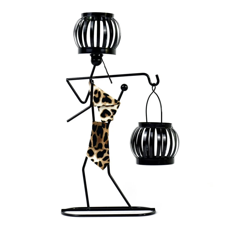 Retro Iron Holder Abstract Man Candlestick Desktop Art Ornament for Home Wedding Birthday Party Dining Table Decor Gift