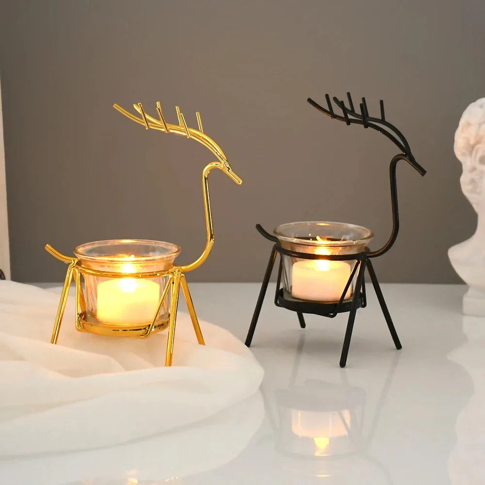 Reindeer Candlestick Tea Light Deer Metal Iron Candle Holders for Party Wedding Home Coffee Table Decor New Year Noel Gift