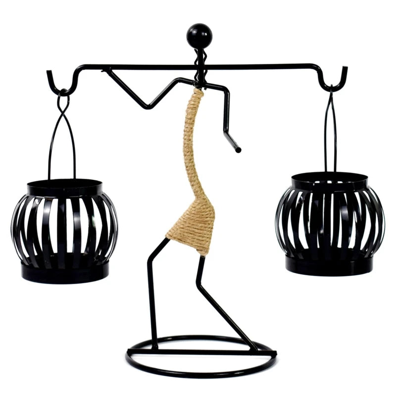 Retro Iron Holder Abstract Man Candlestick Desktop Art Ornament for Home Wedding Birthday Party Dining Table Decor Gift