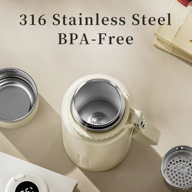 Stanless Steel Thermal Bottle with Tea Filter,Temperature Display Insulated Bottles Outdoor Portable Vacuum Flasks 600-1000ML