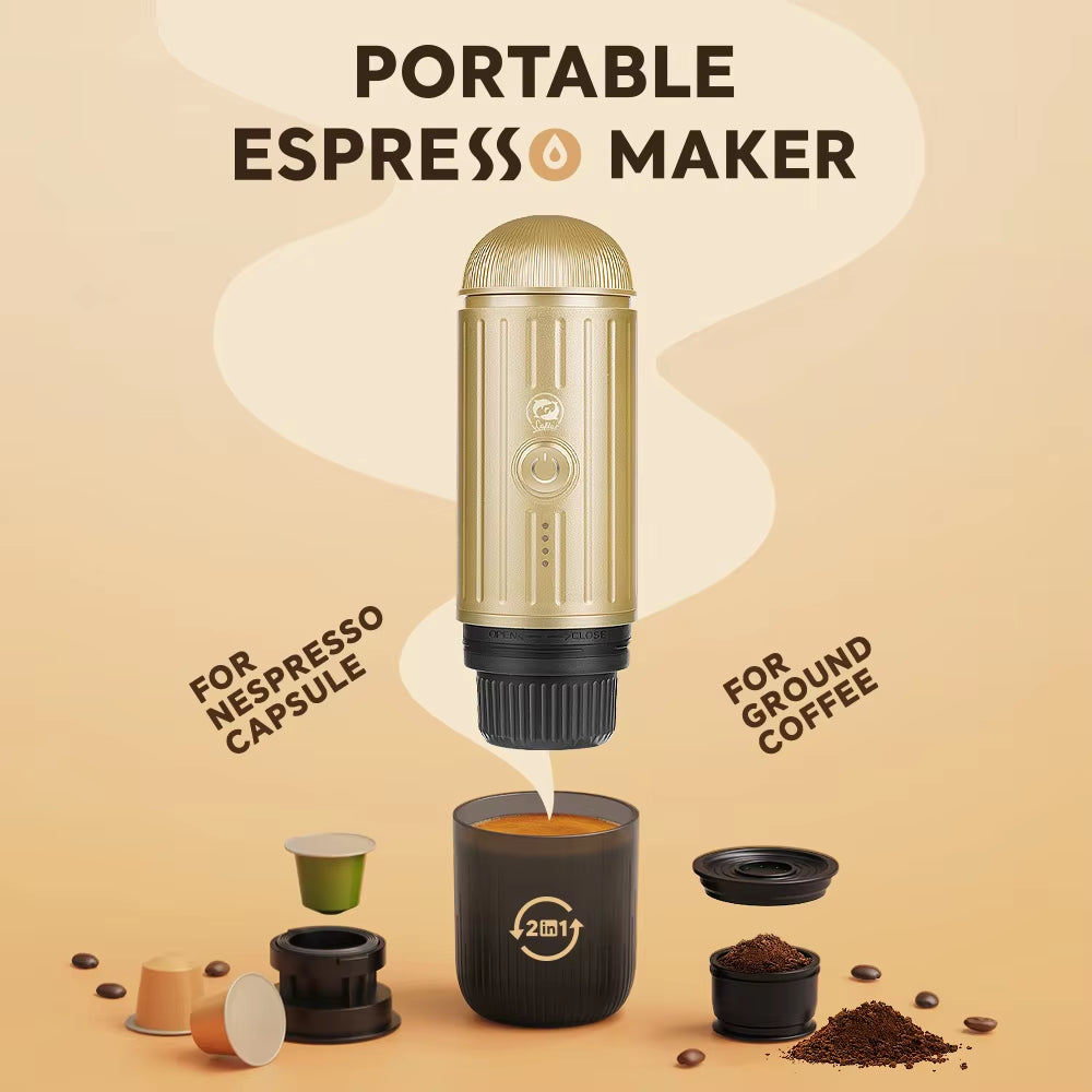 Wireless Electric Portable Espresso Coffee Machine for Car & Home Camping Coffee Maker 2 in 1 Capsule Powder Travel Coffee Maker