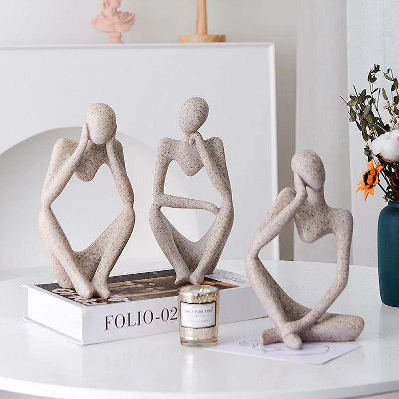 Nordic Abstract Sculpture Thinker Statue Resin Woman Figurine Office Home Decoration Accessories Decor Crafts Modern Art