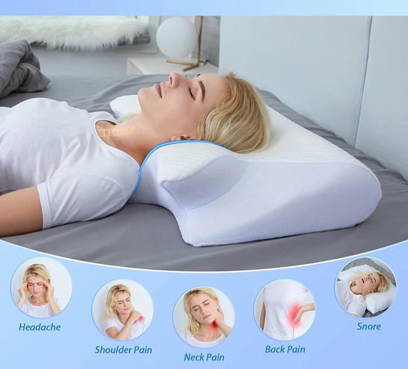 1Pc Memory Foam Cervical Pillow, 2 in 1 Ergonomic Contour Orthopedic Pillow for Neck Pain, Contoured Support Pillows,Neck Pillow