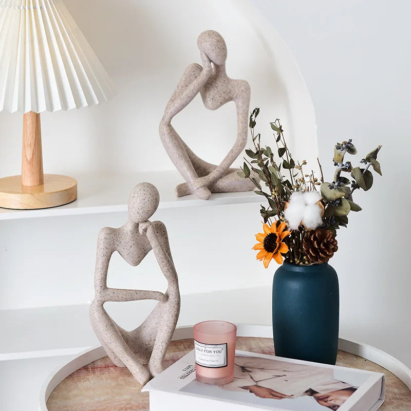 Nordic Abstract Sculpture Thinker Statue Resin Woman Figurine Office Home Decoration Accessories Decor Crafts Modern Art