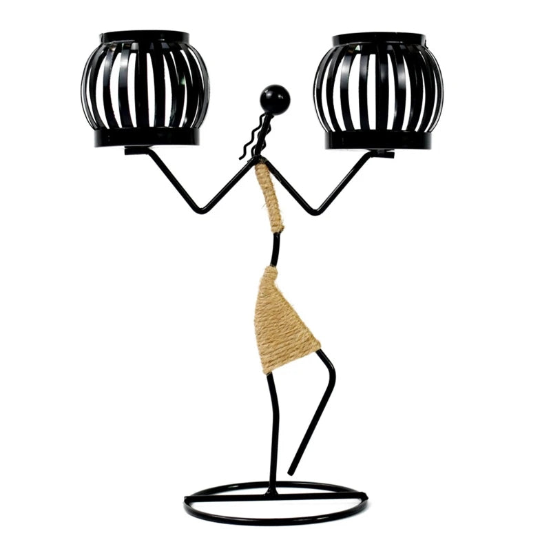 Retro Iron Holder Abstract Man Candlestick Desktop Art Ornament for Home Wedding Birthday Party Dining Table Decor Gift