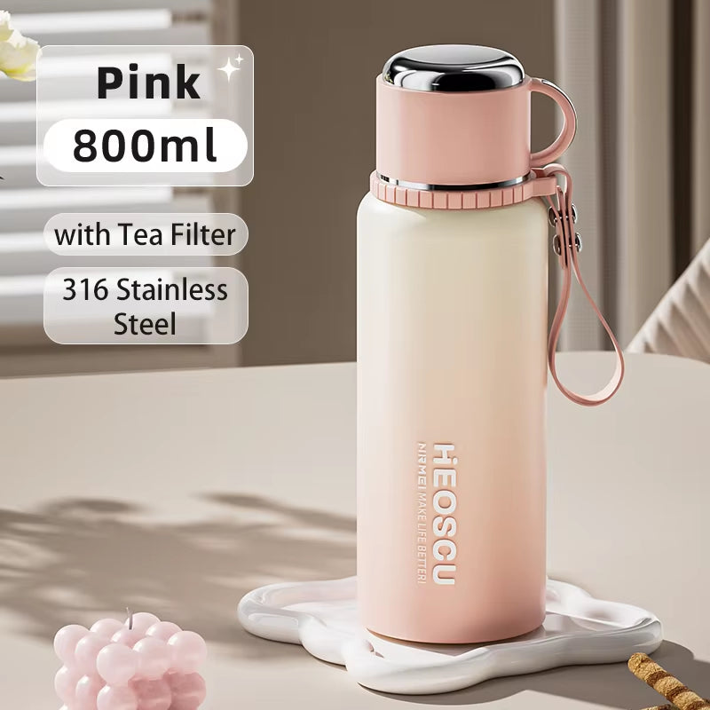 Stanless Steel Thermal Bottle with Tea Filter,Temperature Display Insulated Bottles Outdoor Portable Vacuum Flasks 600-1000ML