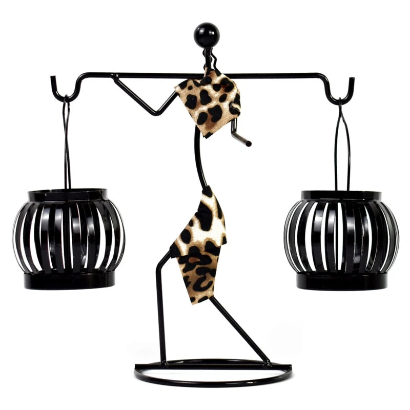 Retro Iron Holder Abstract Man Candlestick Desktop Art Ornament for Home Wedding Birthday Party Dining Table Decor Gift