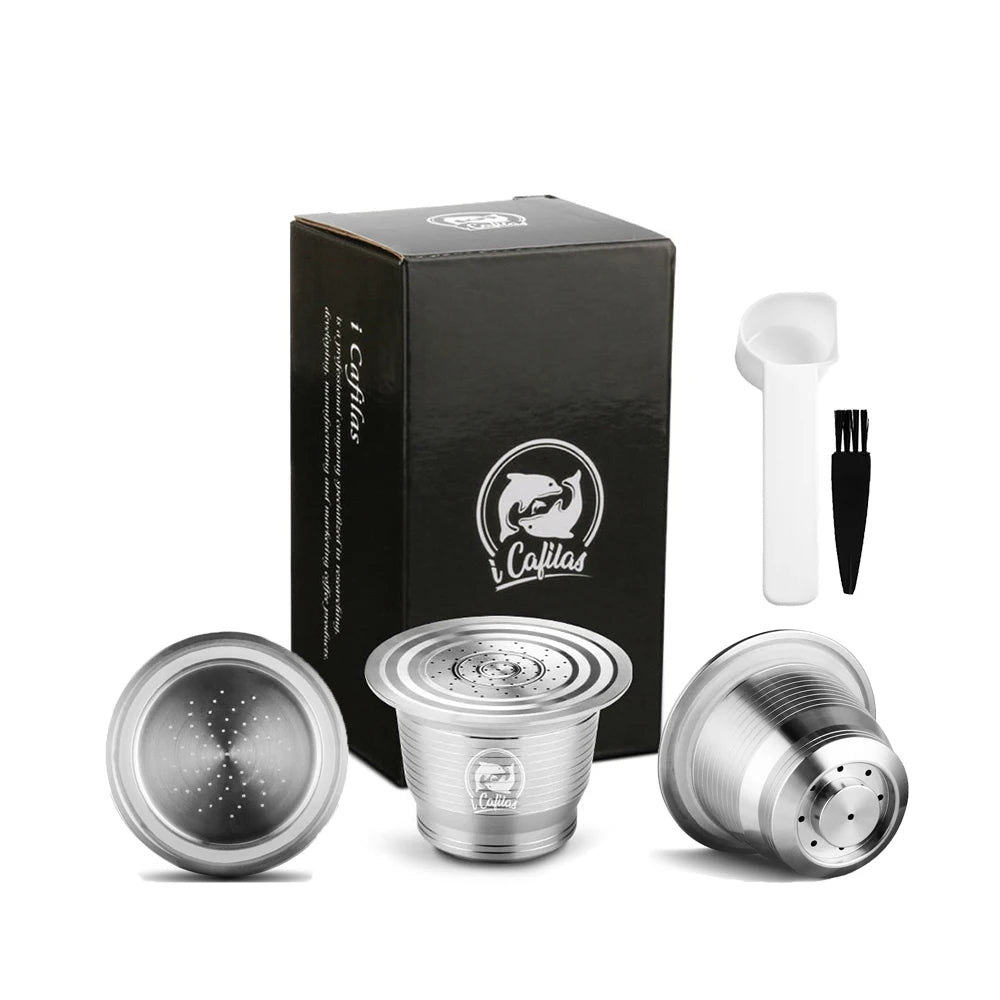 Icafilas for Nespresso Refillable Capsule Two Version Reutilizable Stainless Steel Reusable Coffee Filter Espresso Coffee Pod