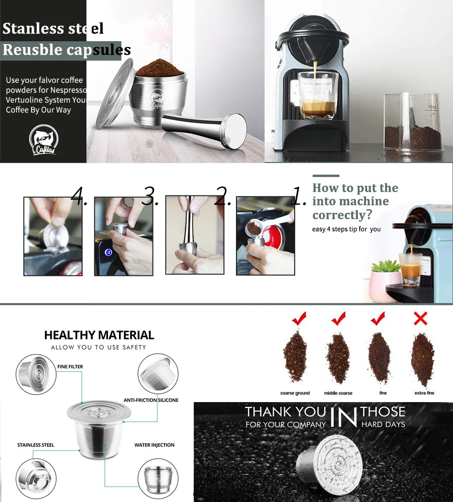 Icafilas for Nespresso Refillable Capsule Two Version Reutilizable Stainless Steel Reusable Coffee Filter Espresso Coffee Pod