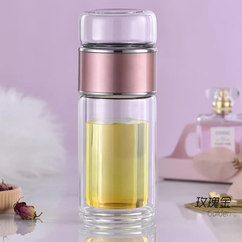 Tea Water Bottle High Borosilicate Glass Double Layer Tea Water Cup Infuser Tumbler Drinkware Water Bottle with Tea Filter