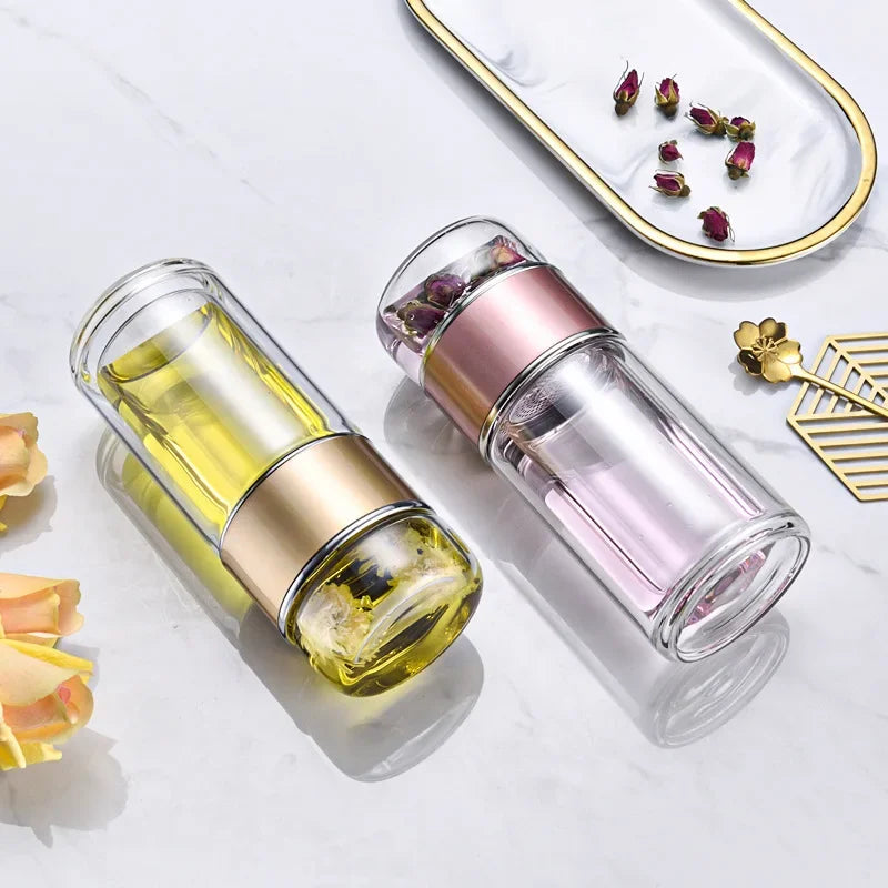 Tea Water Bottle High Borosilicate Glass Double Layer Tea Water Cup Infuser Tumbler Drinkware Water Bottle with Tea Filter