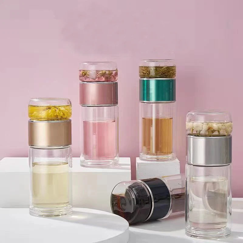 Tea Water Bottle High Borosilicate Glass Double Layer Tea Water Cup Infuser Tumbler Drinkware Water Bottle with Tea Filter