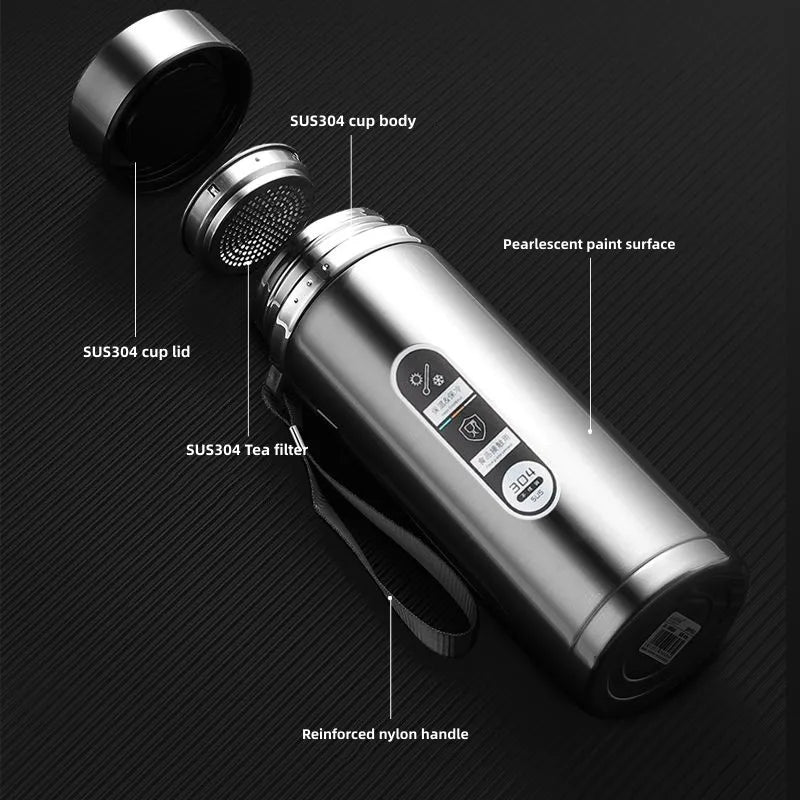 800Ml-1Liter Stainless Steel Thermos Bottle with LED Temperature Display Sus304 Tea Water Bottle Vacuum Flask Portable Cups
