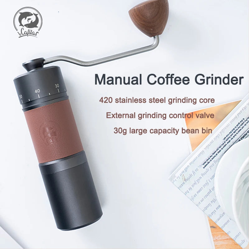 Manual Coffee Grinder 420 Stainless Steel 7-Core Burr Coffee Bean Grinder Adjustable Grinding Thickness anti Slip Pad Icafilas