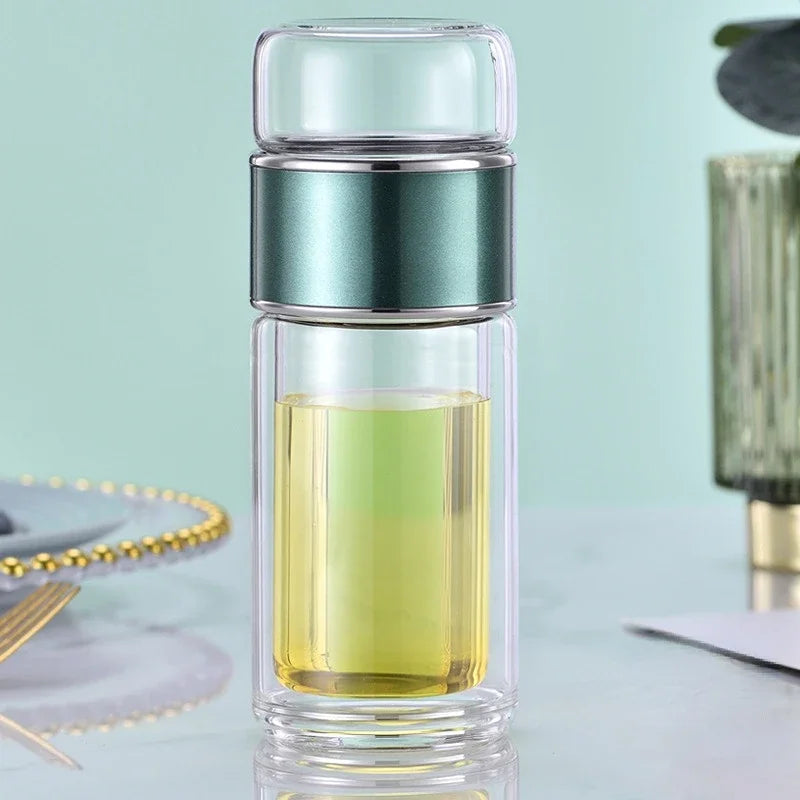Tea Water Bottle High Borosilicate Glass Double Layer Tea Water Cup Infuser Tumbler Drinkware Water Bottle with Tea Filter