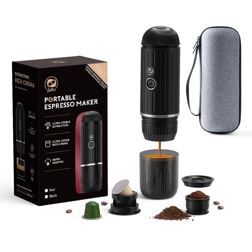 2 in 1 Portable Espresso Machine Coffee Maker Compatible with Nespresso Capsule Ground Coffee for Car Traval Camping Coffeeware
