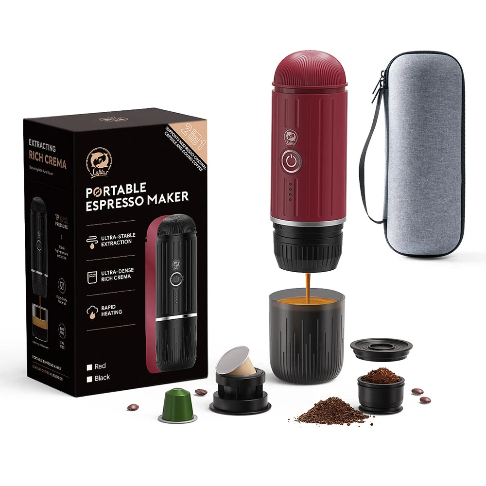 2 in 1 Portable Espresso Machine Coffee Maker Compatible with Nespresso Capsule Ground Coffee for Car Traval Camping Coffeeware