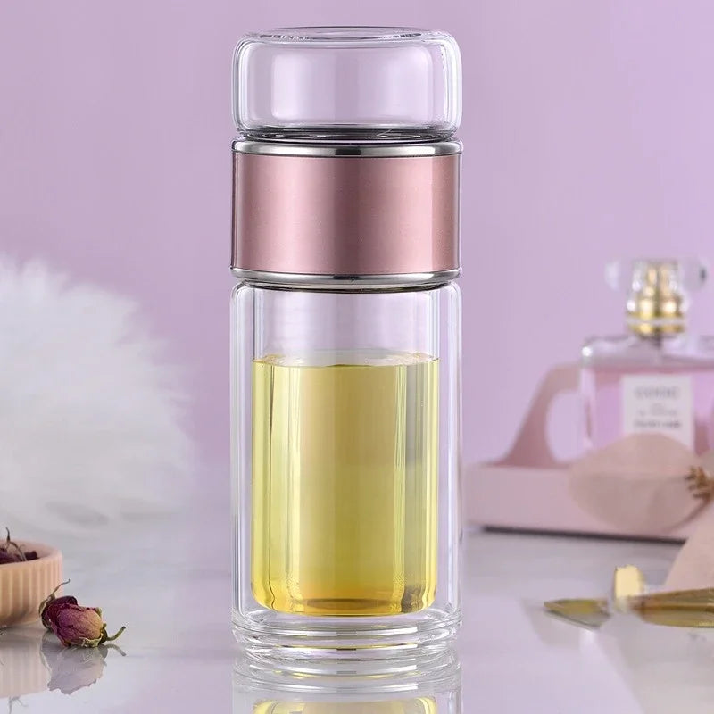 Tea Water Bottle High Borosilicate Glass Double Layer Tea Water Cup Infuser Tumbler Drinkware Water Bottle with Tea Filter