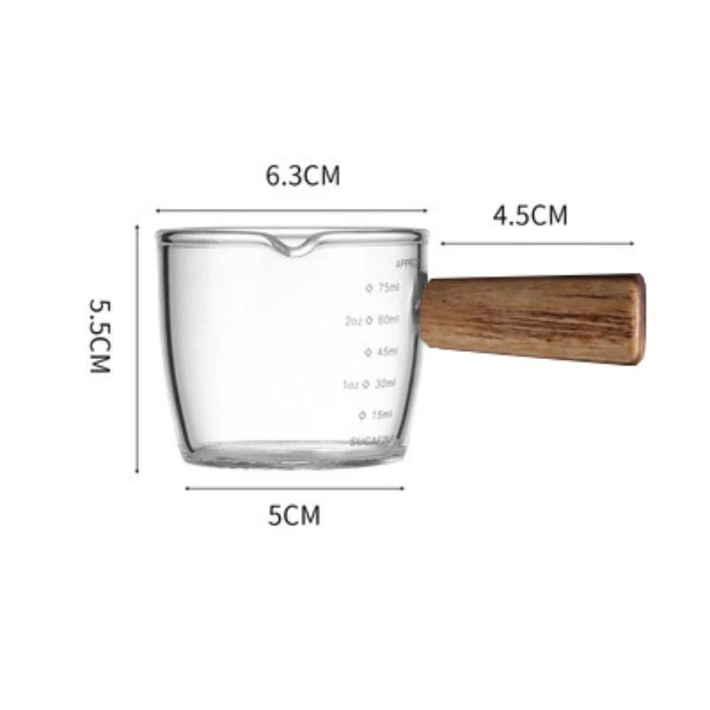100Ml Coffee Cup with Graduated Glass Dosing Mup Resistant Tropical Wooden Handle Espresso Cups for Barista Milk Coffeeware