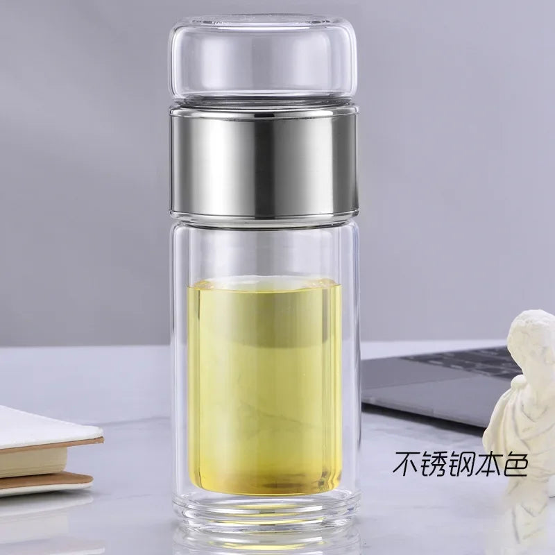 Tea Water Bottle High Borosilicate Glass Double Layer Tea Water Cup Infuser Tumbler Drinkware Water Bottle with Tea Filter