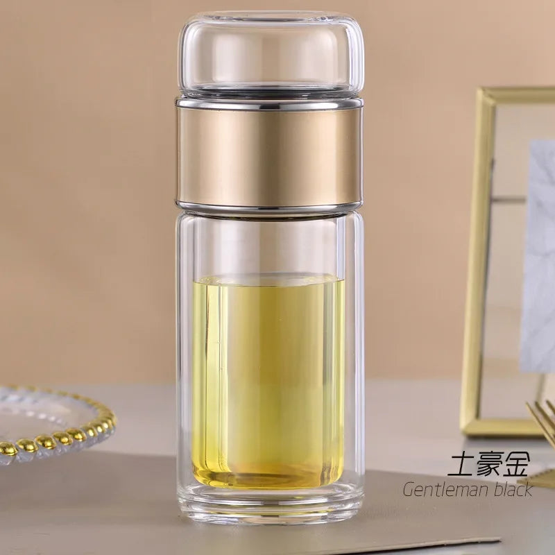 Tea Water Bottle High Borosilicate Glass Double Layer Tea Water Cup Infuser Tumbler Drinkware Water Bottle with Tea Filter