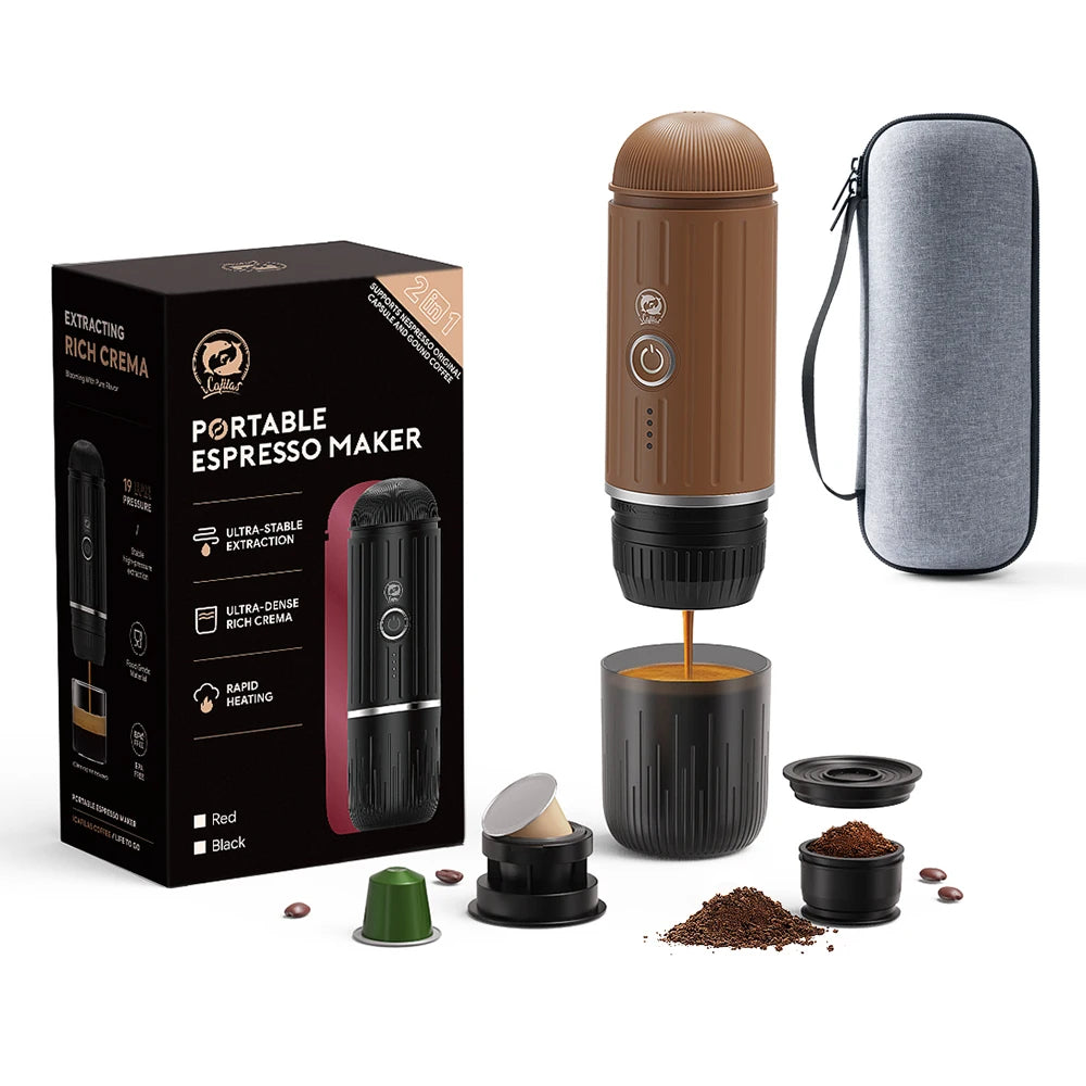 2 in 1 Portable Espresso Machine Coffee Maker Compatible with Nespresso Capsule Ground Coffee for Car Traval Camping Coffeeware