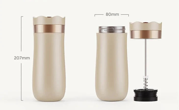 2IN 1 Portable French Press Pot 320Ml Travel Coffee Maker Stainless Steel Double-Walled Coffee Tea Bottle & Thermo Jug Kettle