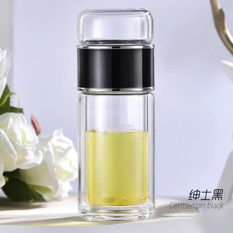 Tea Water Bottle High Borosilicate Glass Double Layer Tea Water Cup Infuser Tumbler Drinkware Water Bottle with Tea Filter
