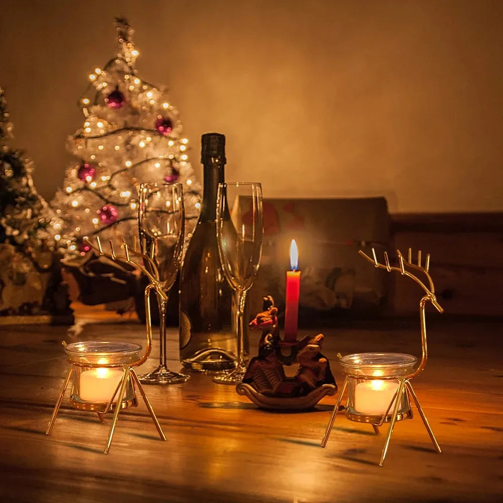Reindeer Candlestick Tea Light Deer Metal Iron Candle Holders for Party Wedding Home Coffee Table Decor New Year Noel Gift