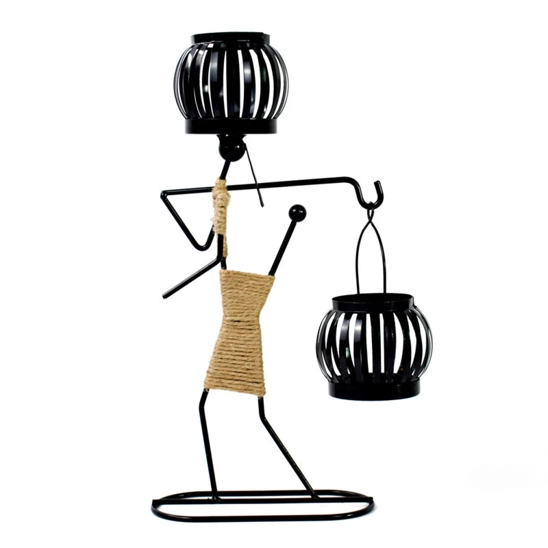 Retro Iron Holder Abstract Man Candlestick Desktop Art Ornament for Home Wedding Birthday Party Dining Table Decor Gift