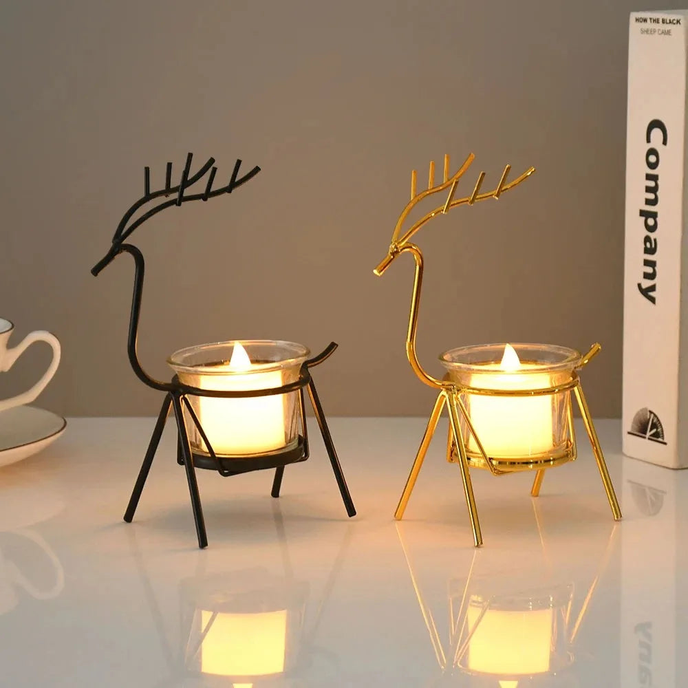 Reindeer Candlestick Tea Light Deer Metal Iron Candle Holders for Party Wedding Home Coffee Table Decor New Year Noel Gift
