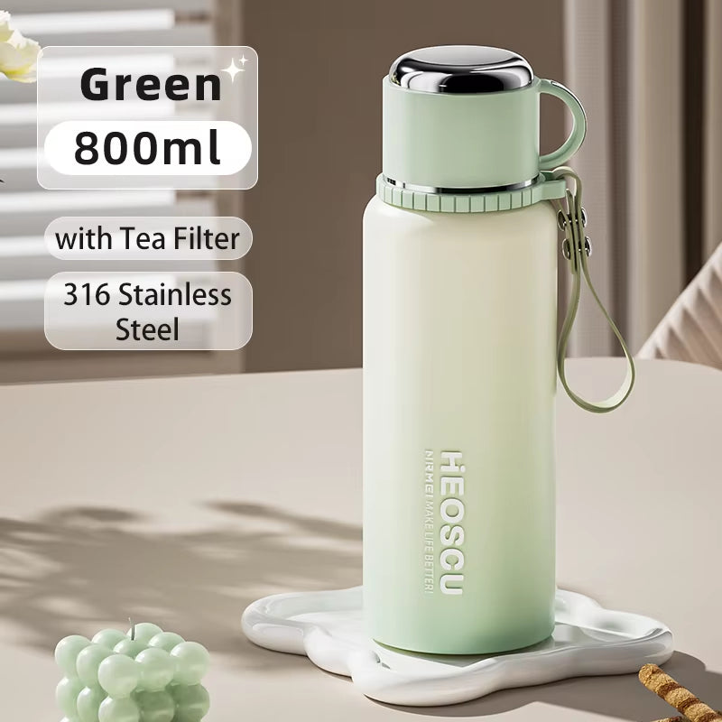Stanless Steel Thermal Bottle with Tea Filter,Temperature Display Insulated Bottles Outdoor Portable Vacuum Flasks 600-1000ML