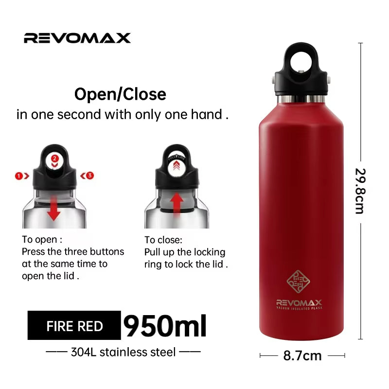 Large Capacity Stainless Steel Thermos Portable Vacuum Flask Insulated Tumbler with No Screw Lid Thermo Bottle 950Ml