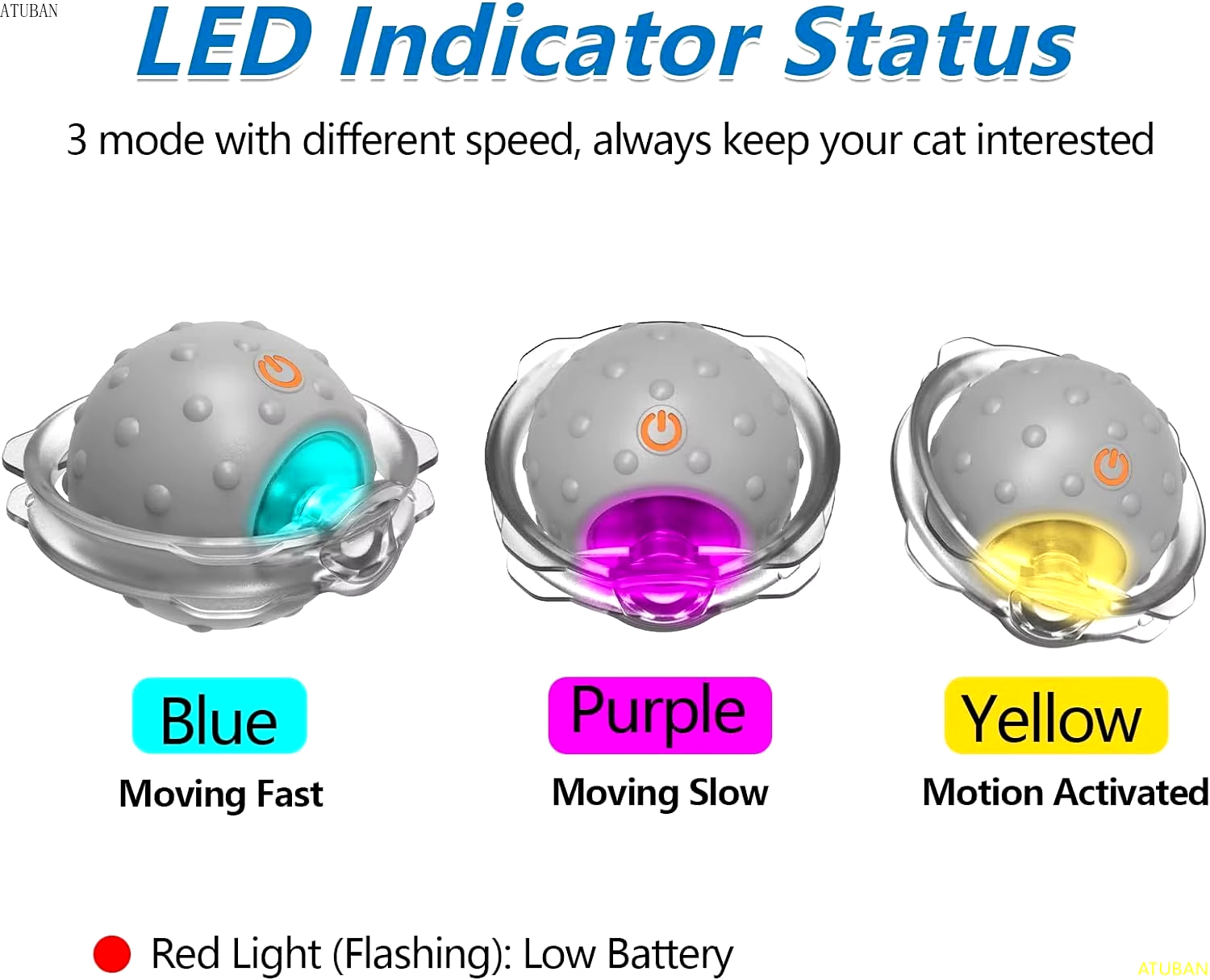 Motion Interactive Cat Toys - Automatic Moving Ball Toys for Indoor Cats, Self Rotating Ball with Lights, Electric Cat Mice Toys