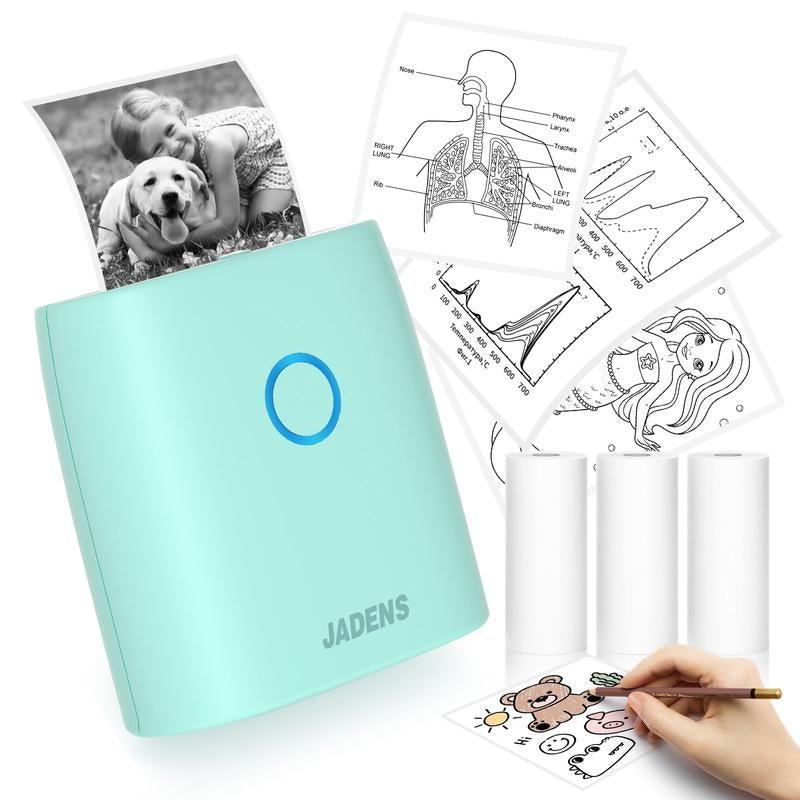 JADENS Mini Sticker Printer-2 Inch Bluetooth Thermal Pocket Printer,Inkless Portable Printer for Study Notes,Photos, Memos,Lists,Work Plans,Diy,Gifts,Journals Sticker Printer