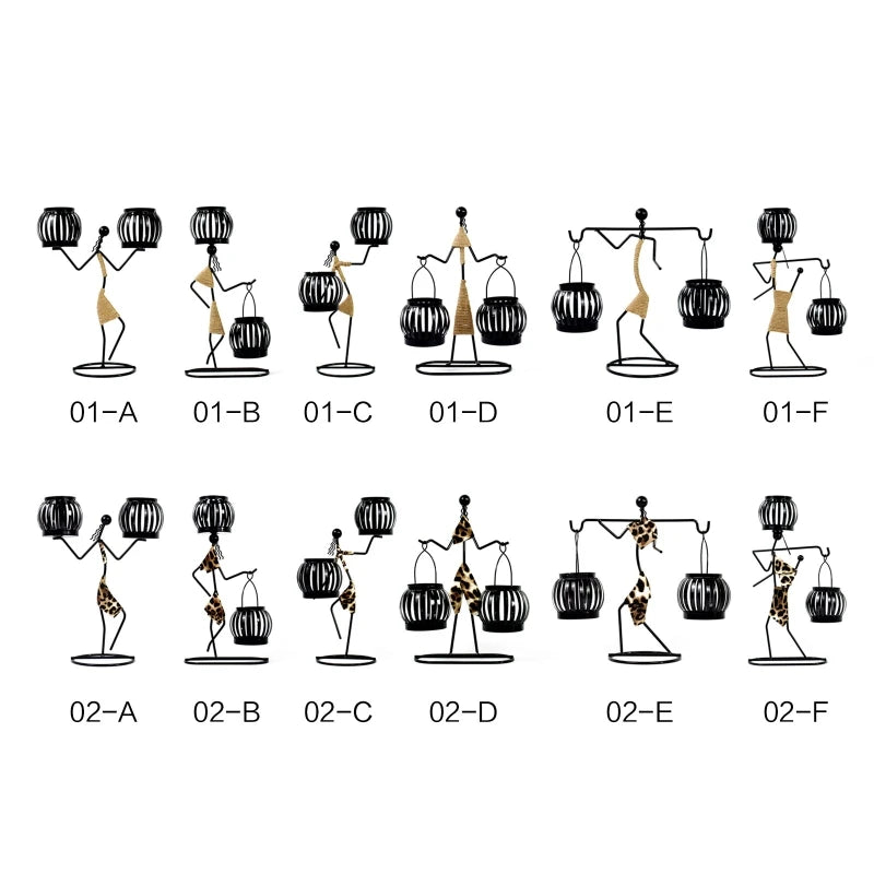 Retro Iron Holder Abstract Man Candlestick Desktop Art Ornament for Home Wedding Birthday Party Dining Table Decor Gift