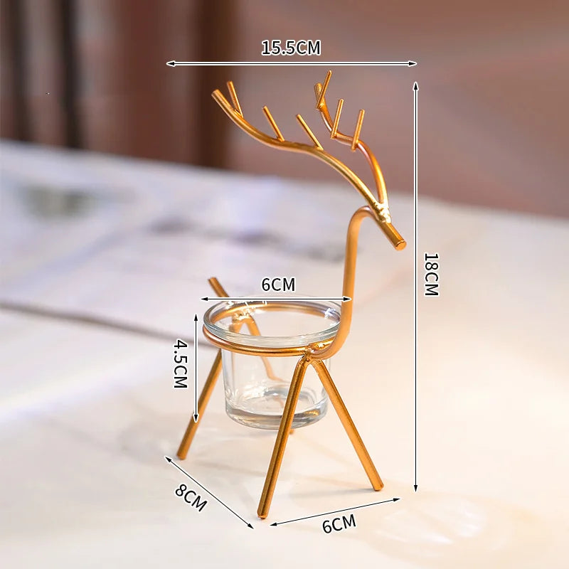 Reindeer Candlestick Tea Light Deer Metal Iron Candle Holders for Party Wedding Home Coffee Table Decor New Year Noel Gift