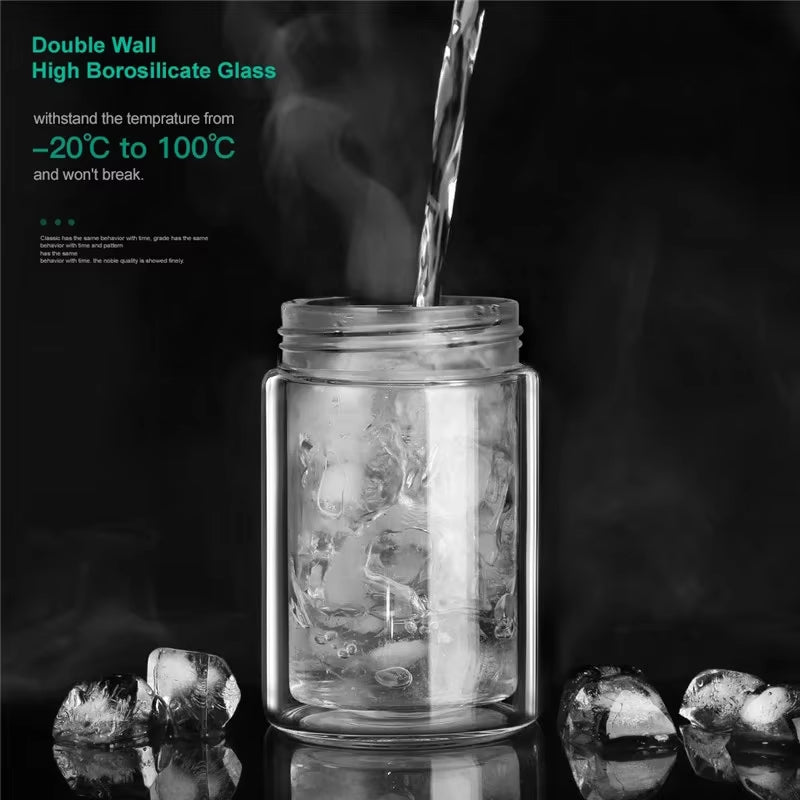 BOZZH Glass Tea Bottle Portable Double Wall Kung Fu Tea with Case Tea Drink Bottle Infuser Tumbler Drinkware Creative Gift