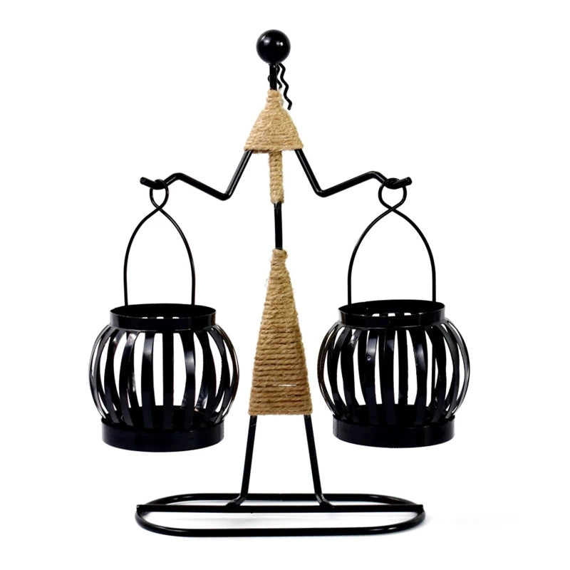 Retro Iron Holder Abstract Man Candlestick Desktop Art Ornament for Home Wedding Birthday Party Dining Table Decor Gift